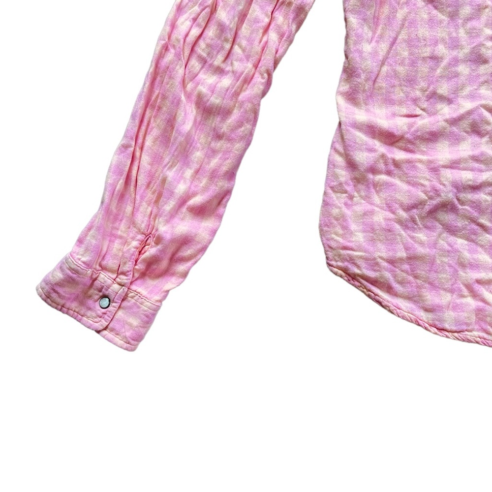 Maurices pink & orange plaid checkered long sleeve button down shirt - Picture 12 of 14